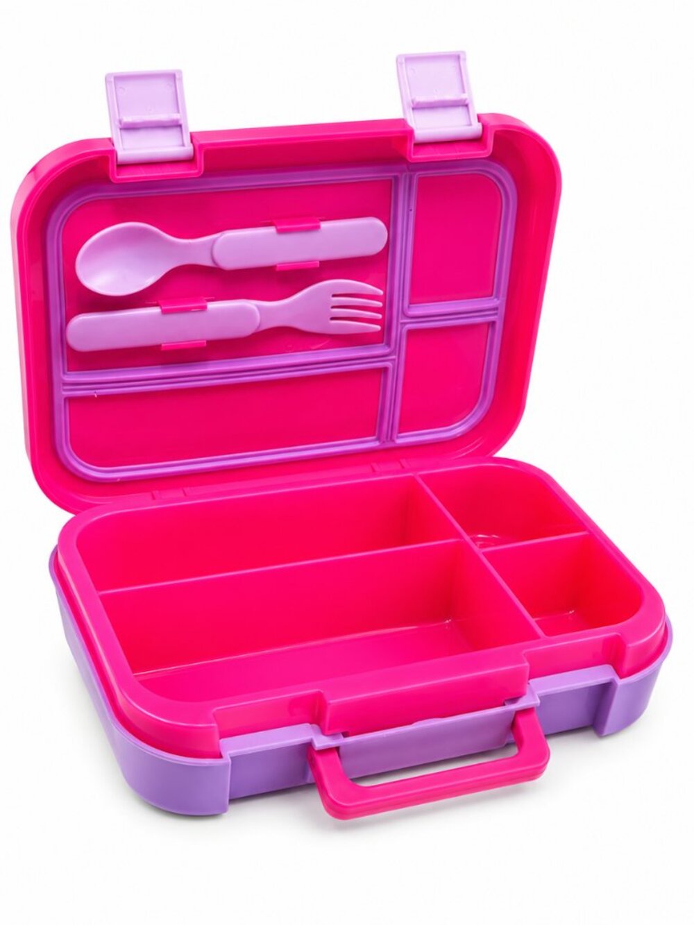 Kids Bento Lunch Box Pink Purple Leak Resistant Food Container w/ Spoon & Fork